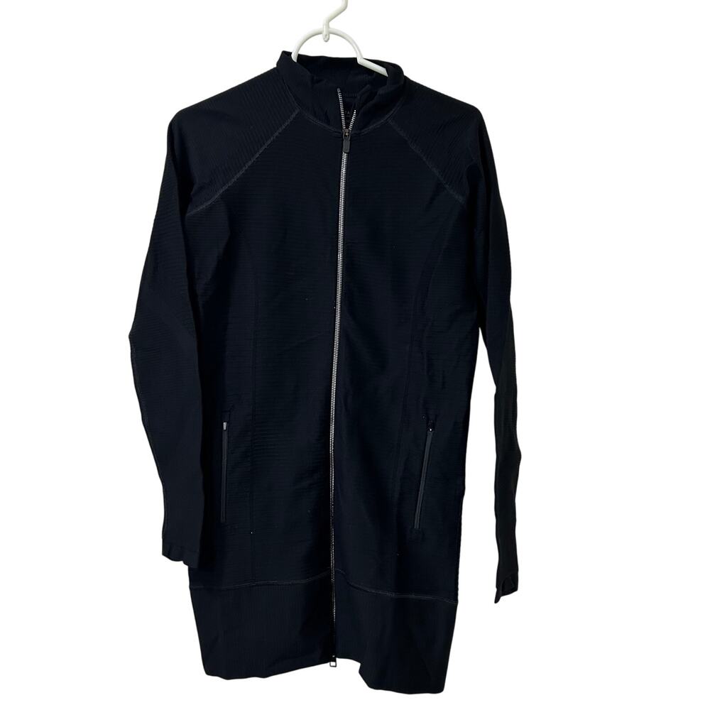 Athleta Womens Size XS Black Rye Full Zip Ribbed Longline Jacket Active